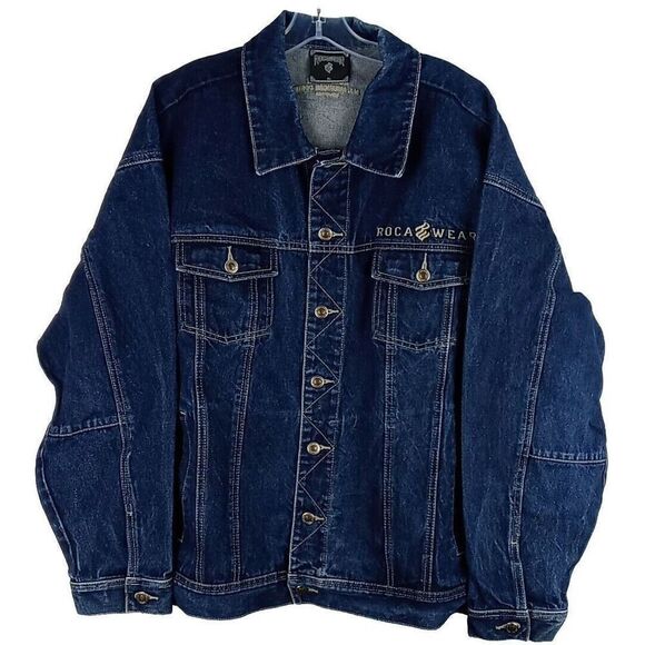 Rocawear Denim  Dungaree Jacket Men's Sz XL Y2K Vintage Great Preowned Condition - Picture 2 of 16